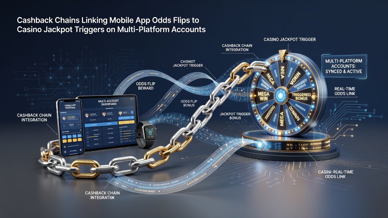 Diagram of multi-platform account connections between mobile odds and casino jackpots