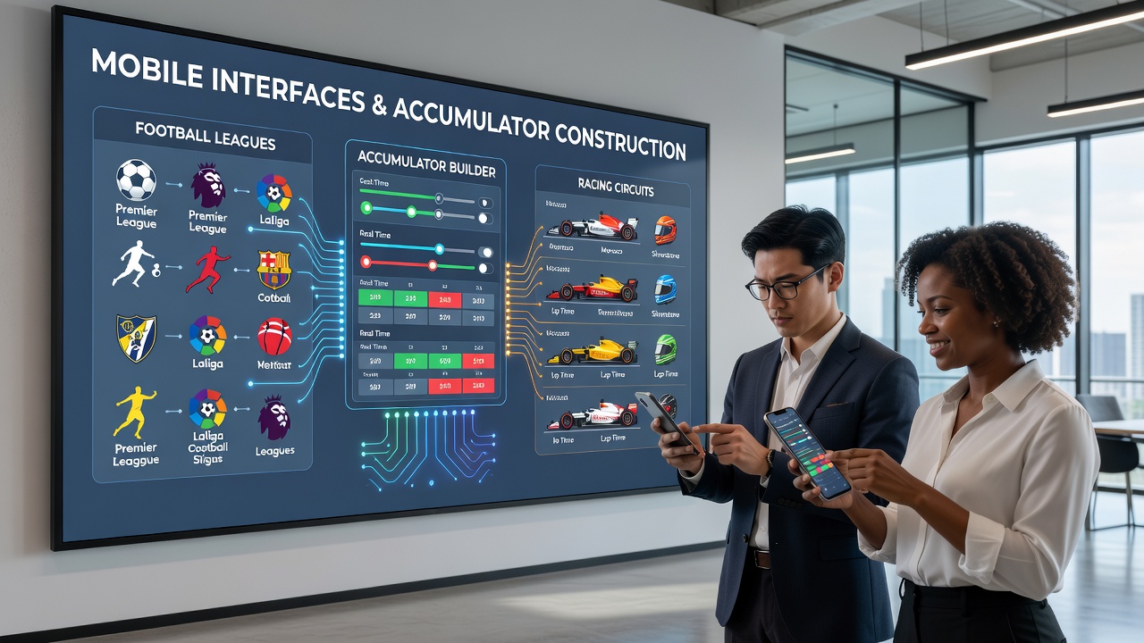 Racing circuit accumulator interface with live odds and selection tools