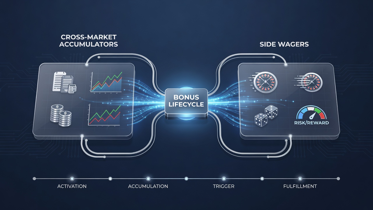 Diagram showing how side wagers interact with accumulator bonus requirements across different betting markets