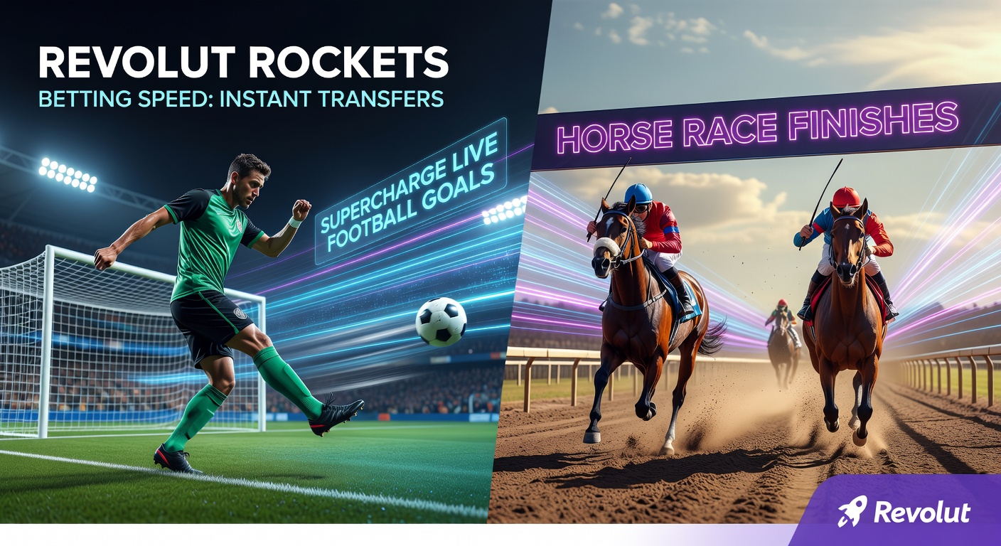 Smartphone displaying Revolut app with instant transfer confirmation during a live football match bet